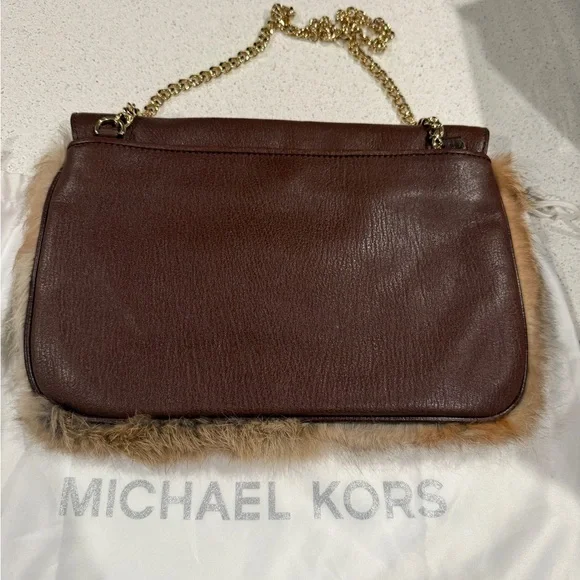 Michael Kors Brown Leather and Tan Fur Shoulder Bag - Picture 3 of 6